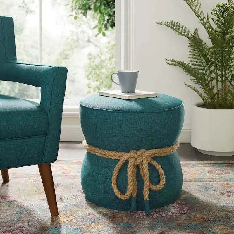 Pouf en tissu tapissé à corde nautique Beat