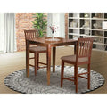  3 Piece Counter Height Pub Set- a Square Dining Table and 2 Kitchen Chairs, Mahogany(Seat Type Options)