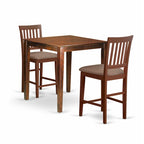 Ensemble de bar 3 pièces à hauteur de comptoir - une table à manger carrée et 2 chaises de cuisine, Acajou (Options de type d'assise)