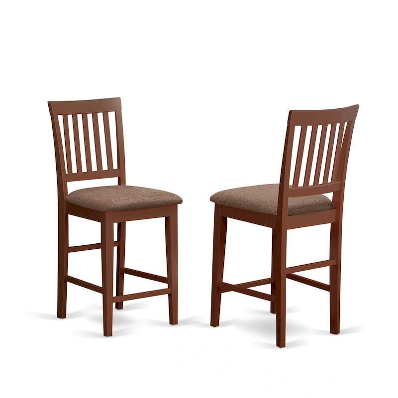 Ensemble de bar 3 pièces à hauteur de comptoir - une table à manger carrée et 2 chaises de cuisine, Acajou (Options de type d'assise)