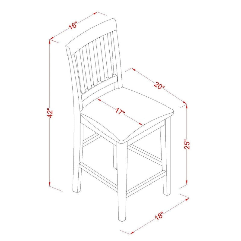 Ensemble de bar 3 pièces à hauteur de comptoir - une table à manger carrée et 2 chaises de cuisine, Acajou (Options de type d'assise)