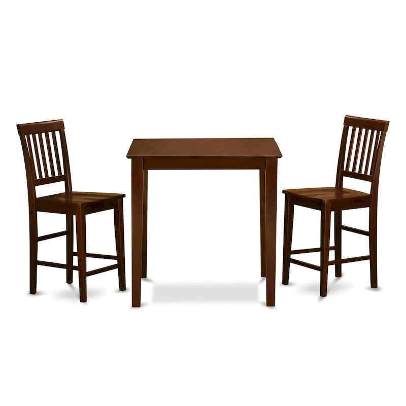 Ensemble de bar 3 pièces à hauteur de comptoir - une table à manger carrée et 2 chaises de cuisine, Acajou (Options de type d'assise)