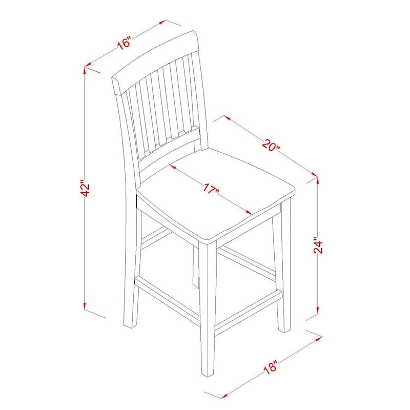 Ensemble de bar 3 pièces à hauteur de comptoir - une table à manger carrée et 2 chaises de cuisine, Acajou (Options de type d'assise)