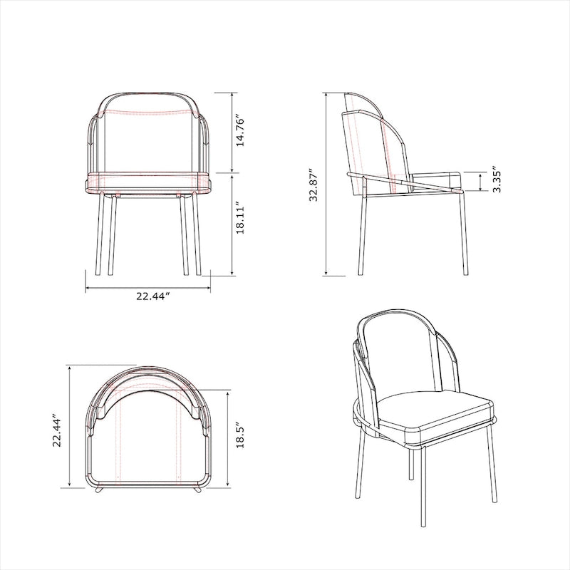 Chaise d'appoint à dossier incurvé Lacey, lot de 2
