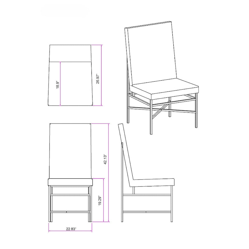 Chaise d'appoint contemporaine avec cadre en acier, lot de 2