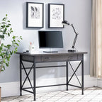Bureau d'écriture/ordinateur en métal et bois gris 1 tiroir
