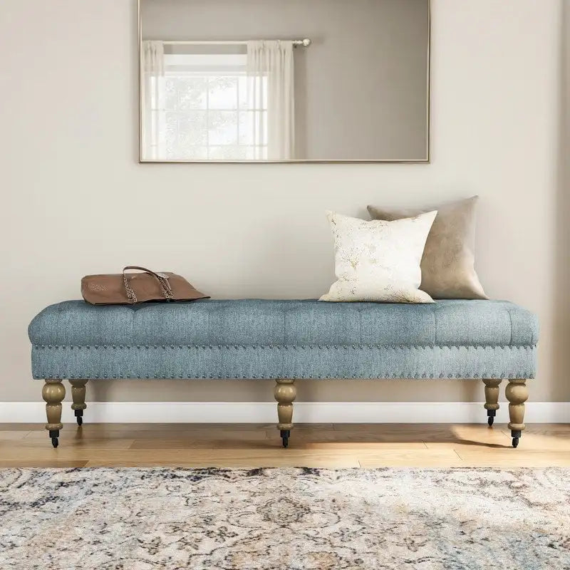 Pereiaslav 62-inch Tufted Light Blue Bench