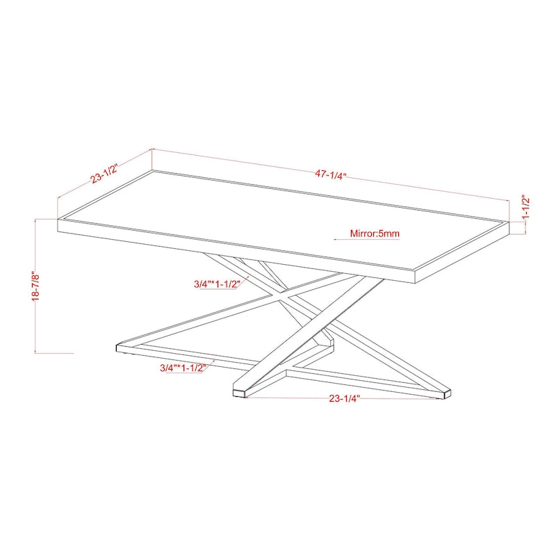 Table basse Marchat Glam Chrome avec miroir de 47 pouces par