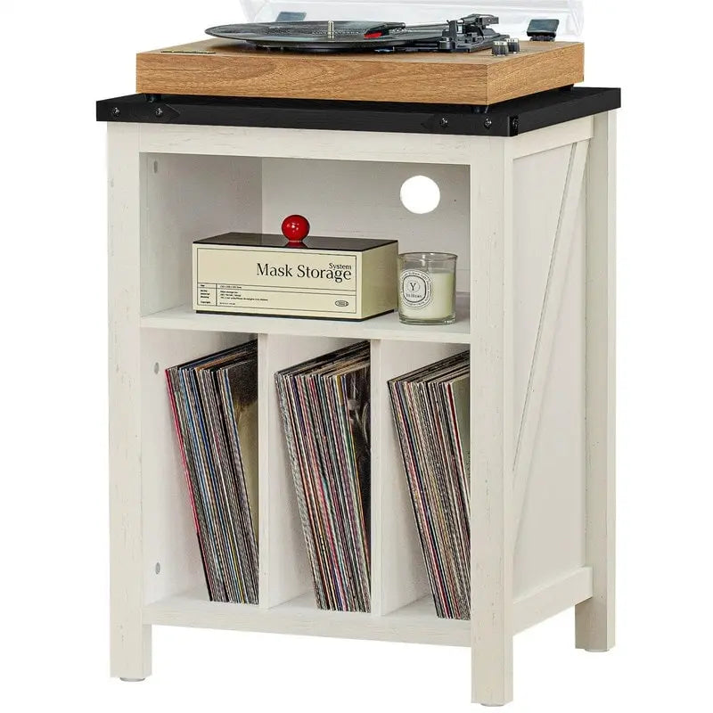 Meuble pour platine vinyle avec rangement pour disques - 15,74P x 19,68L x 29,01H
