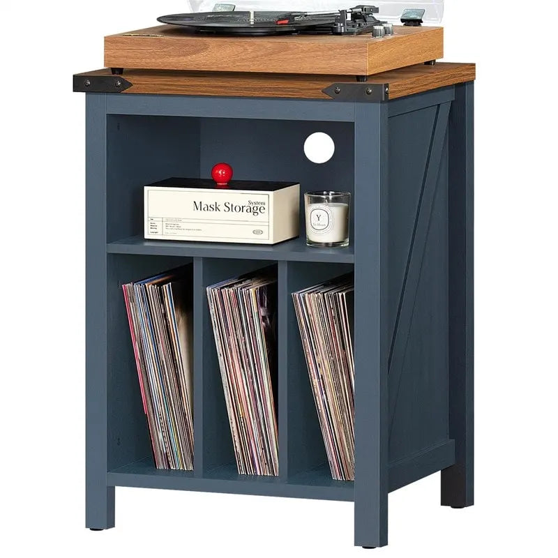 Meuble pour platine vinyle avec rangement pour disques - 15,74P x 19,68L x 29,01H