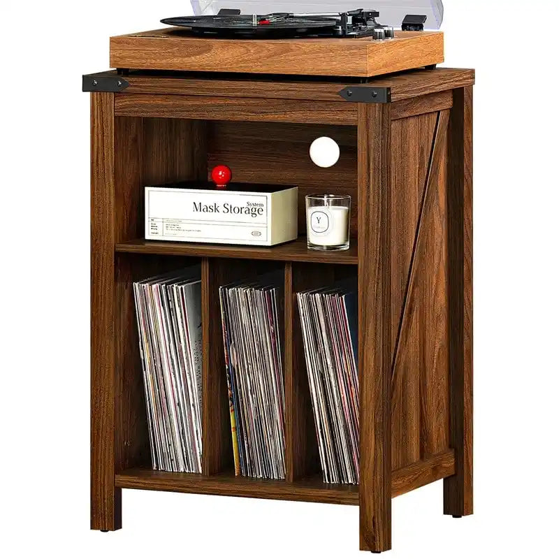 Meuble pour platine vinyle avec rangement pour disques - 15,74P x 19,68L x 29,01H