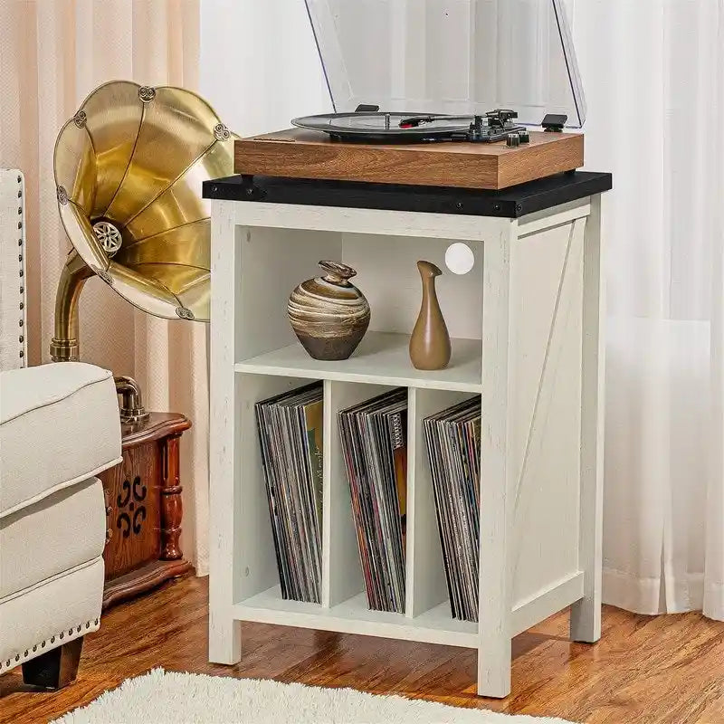 Meuble pour platine vinyle avec rangement pour disques - 15,74P x 19,68L x 29,01H