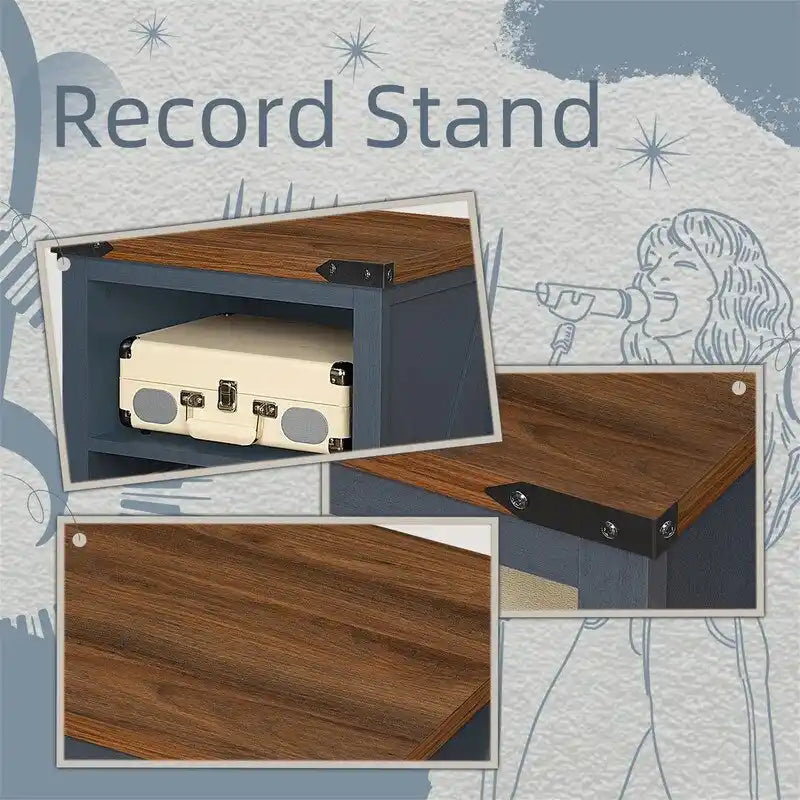 Meuble pour platine vinyle avec rangement pour disques - 15,74P x 19,68L x 29,01H