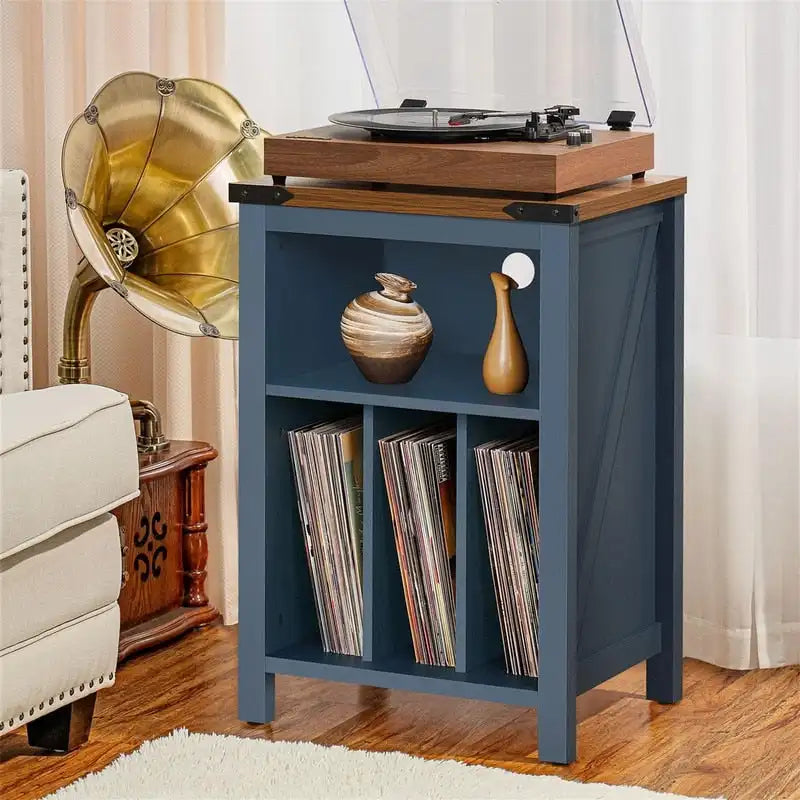 Meuble pour platine vinyle avec rangement pour disques - 15,74P x 19,68L x 29,01H