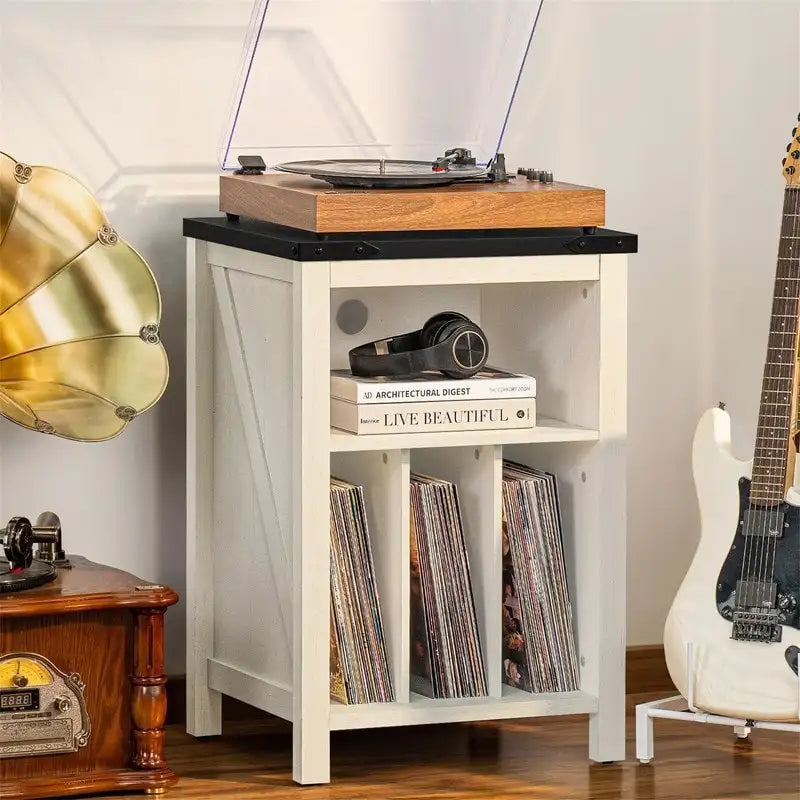Meuble pour platine vinyle avec rangement pour disques - 15,74P x 19,68L x 29,01H