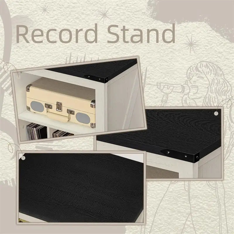 Meuble pour platine vinyle avec rangement pour disques - 15,74P x 19,68L x 29,01H