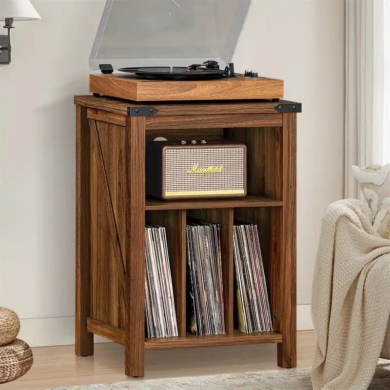 Meuble pour platine vinyle avec rangement pour disques - 15,74P x 19,68L x 29,01H
