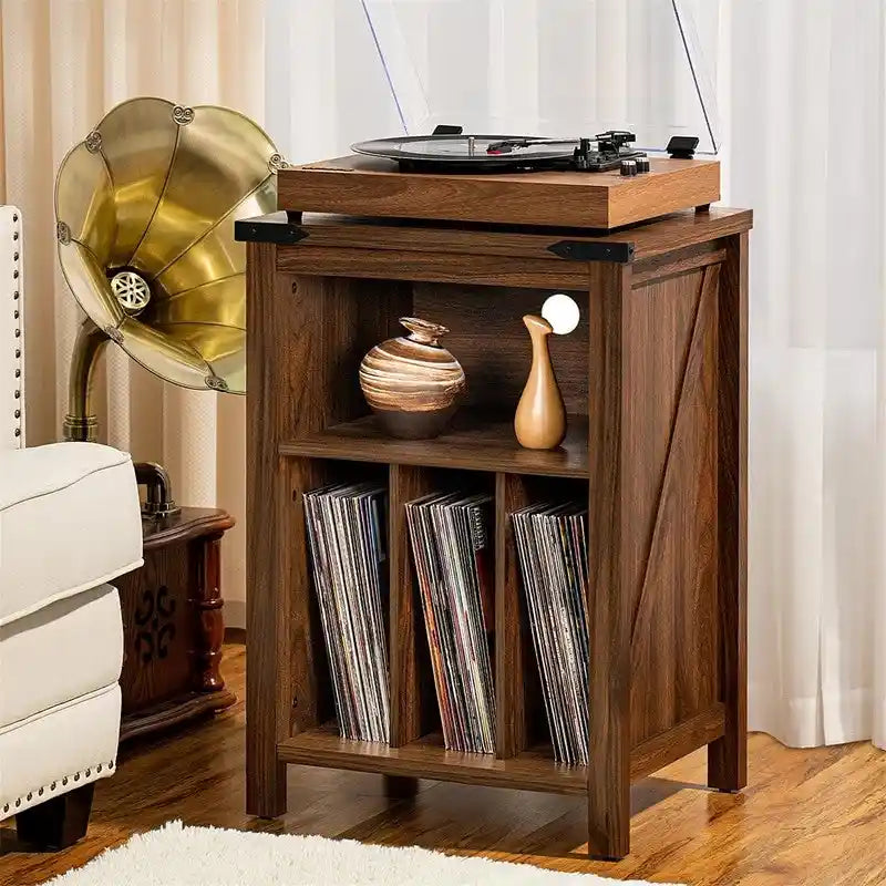 Meuble pour platine vinyle avec rangement pour disques - 15,74P x 19,68L x 29,01H