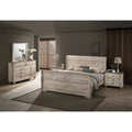  Imerland Contemporary White Wash Finish Bedroom Set with Sleigh Bed, Dresser, Mirror, Two Nightstands