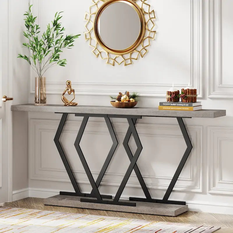 Console moderne de 70,9" – Faux marbre et structure dorée