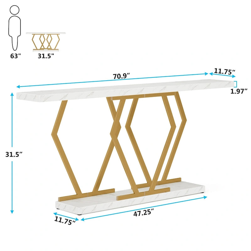 Console moderne de 70,9" – Faux marbre et structure dorée