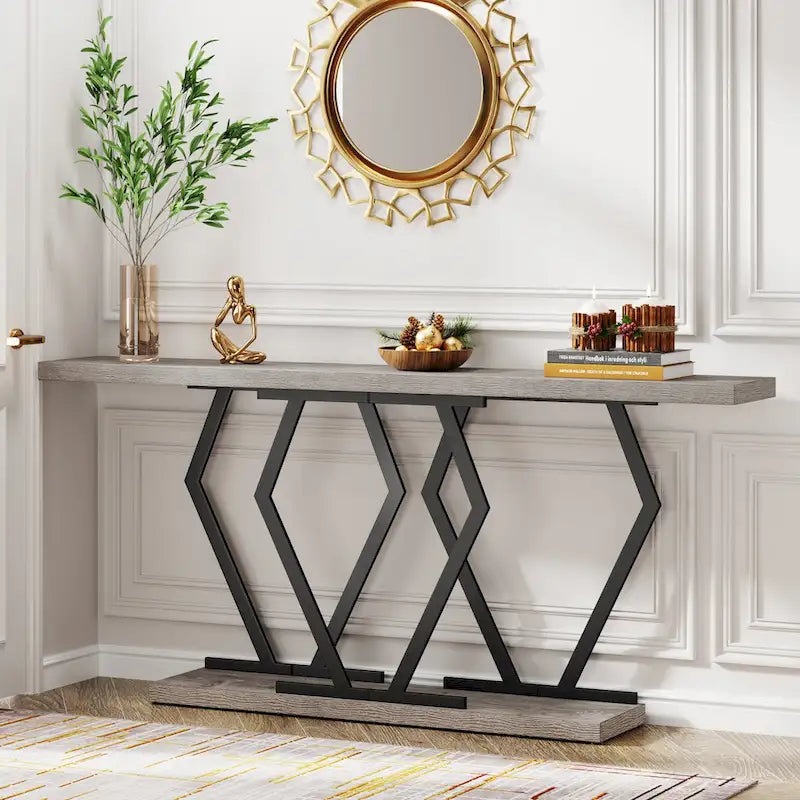 Console moderne de 70,9" – Faux marbre et structure dorée
