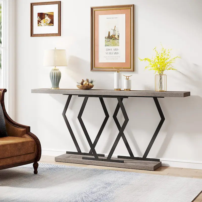 Console moderne de 70,9" – Faux marbre et structure dorée