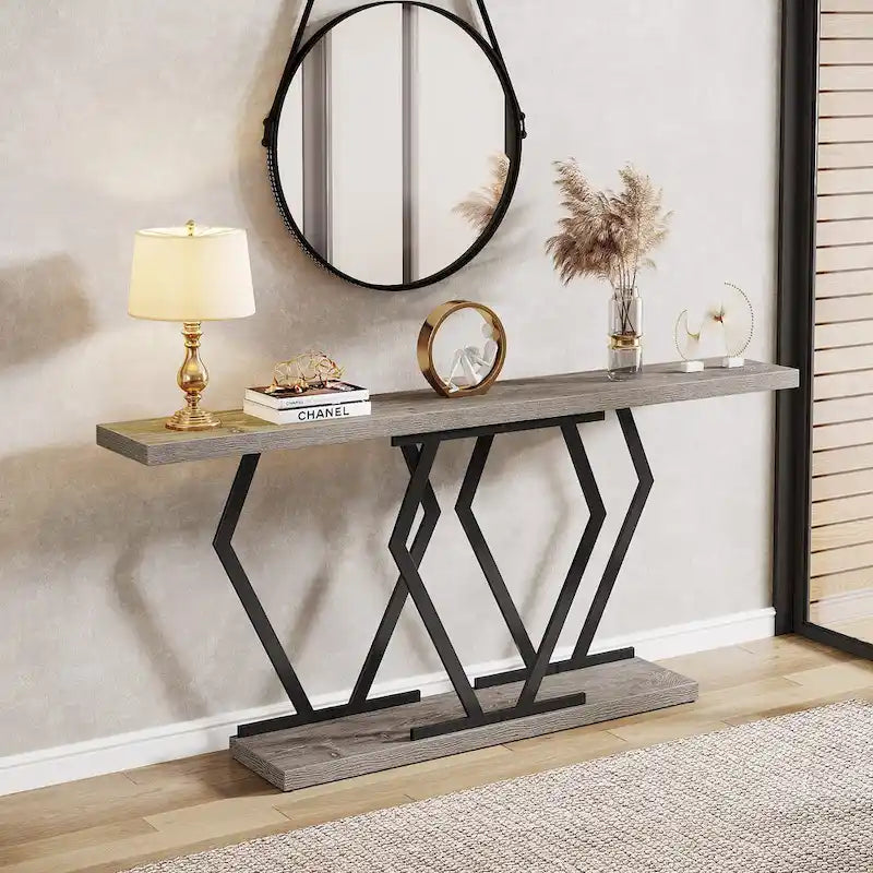 Console moderne de 70,9" – Faux marbre et structure dorée