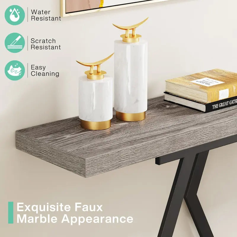 Console moderne de 70,9" – Faux marbre et structure dorée