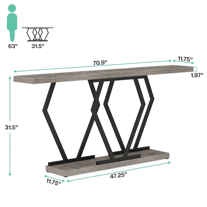 Console moderne de 70,9" – Faux marbre et structure dorée