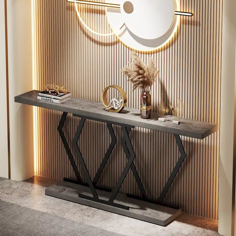 Console moderne de 70,9" – Faux marbre et structure dorée