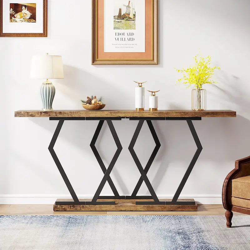 Console moderne de 70,9" – Faux marbre et structure dorée