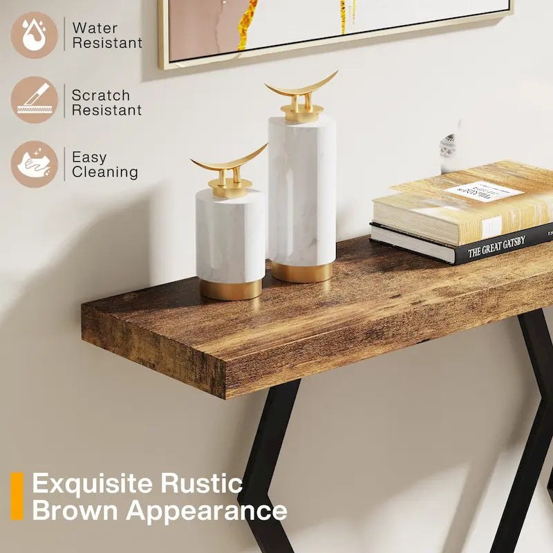 Console moderne de 70,9" – Faux marbre et structure dorée