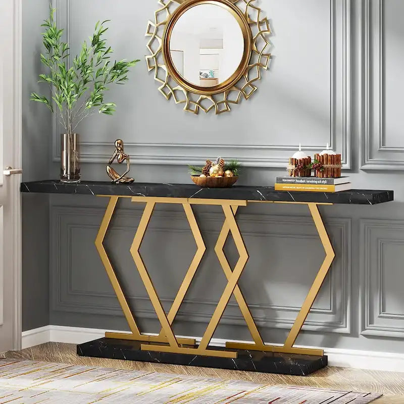 Console moderne de 70,9" – Faux marbre et structure dorée