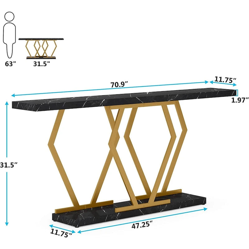 Console moderne de 70,9" – Faux marbre et structure dorée