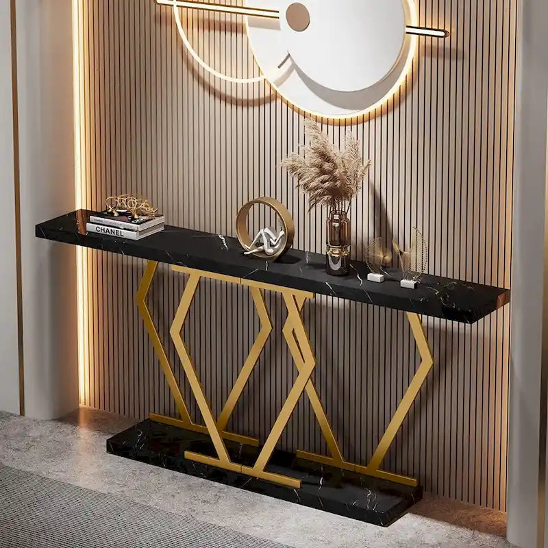 Console moderne de 70,9" – Faux marbre et structure dorée