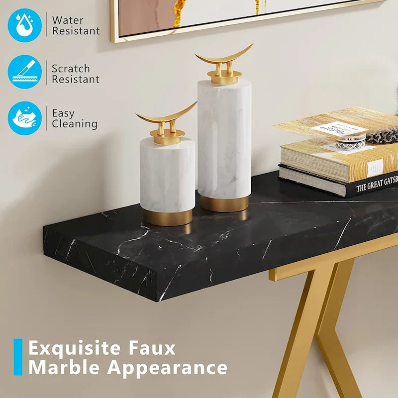 Console moderne de 70,9" – Faux marbre et structure dorée