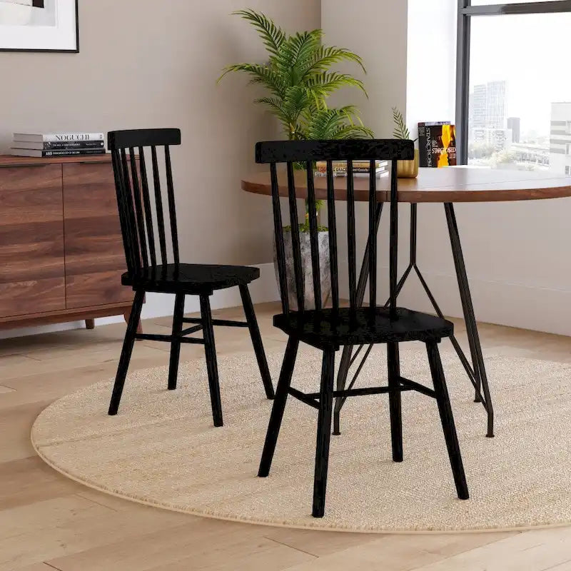 Chaises de salle à manger commerciales de style Windsor à dossier à barreaux en bois massif - Lot de 2
