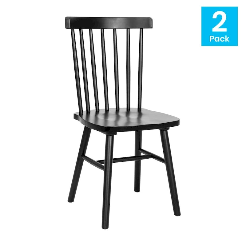 Chaises de salle à manger commerciales de style Windsor à dossier à barreaux en bois massif - Lot de 2