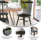 Chaises de salle à manger commerciales de style Windsor à dossier à barreaux en bois massif - Lot de 2
