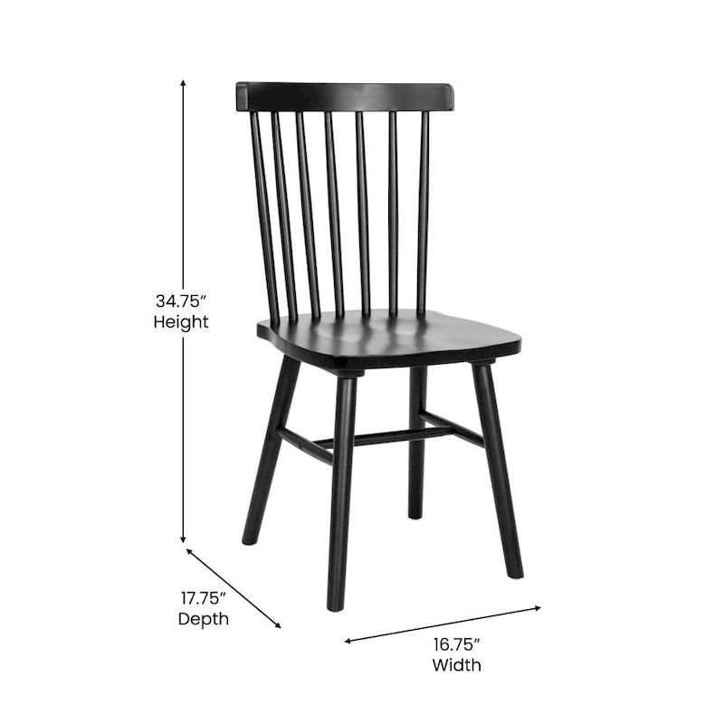 Chaises de salle à manger commerciales de style Windsor à dossier à barreaux en bois massif - Lot de 2