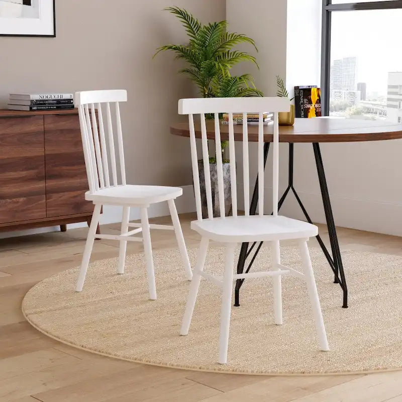 Chaises de salle à manger commerciales de style Windsor à dossier à barreaux en bois massif - Lot de 2