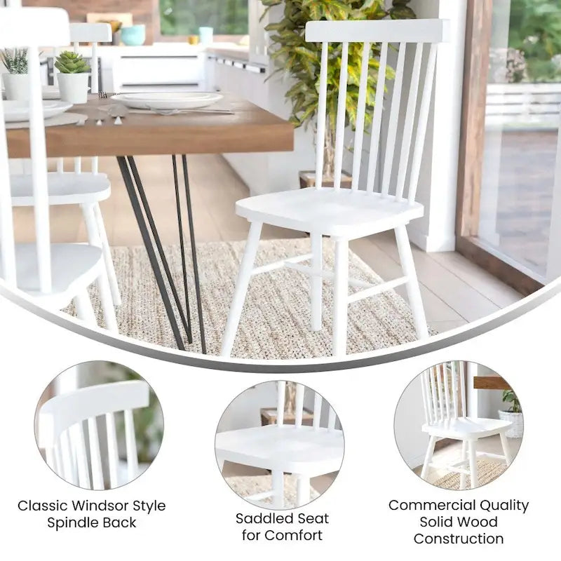 Chaises de salle à manger commerciales de style Windsor à dossier à barreaux en bois massif - Lot de 2