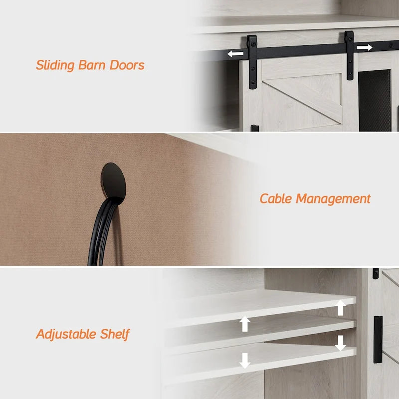 Meuble TV avec porte de grange de style rustique, centre de divertissement pour salon