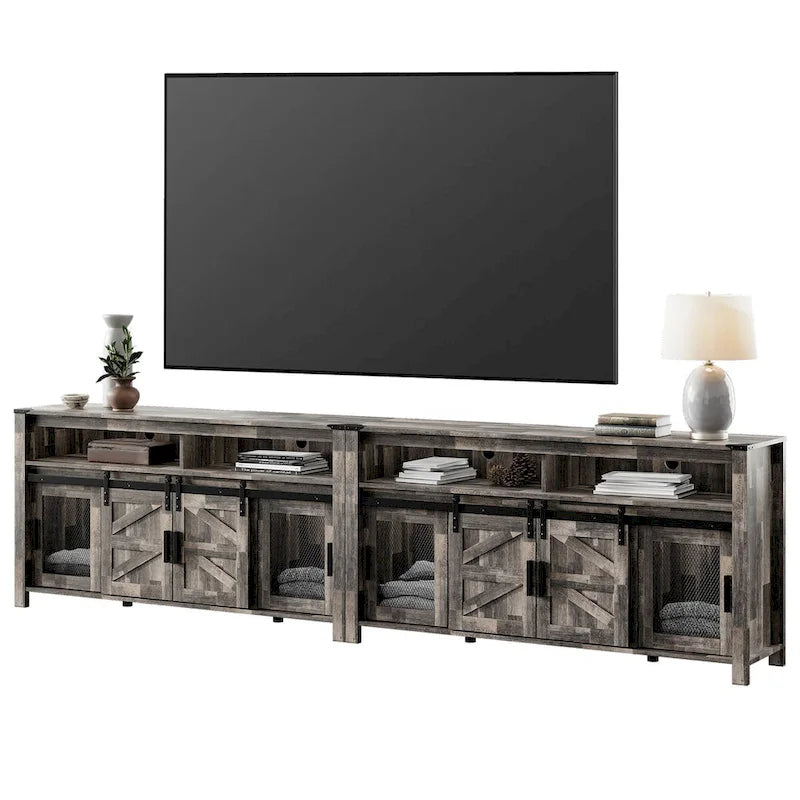 Meuble TV avec porte de grange de style rustique, centre de divertissement pour salon