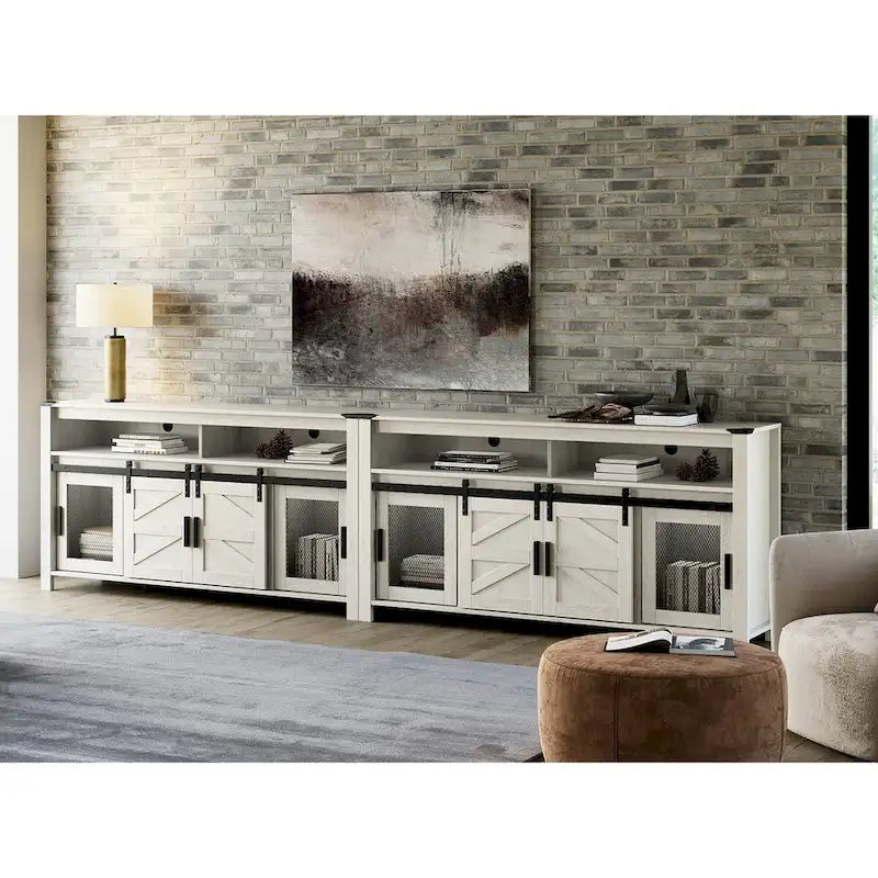 Meuble TV avec porte de grange de style rustique, centre de divertissement pour salon