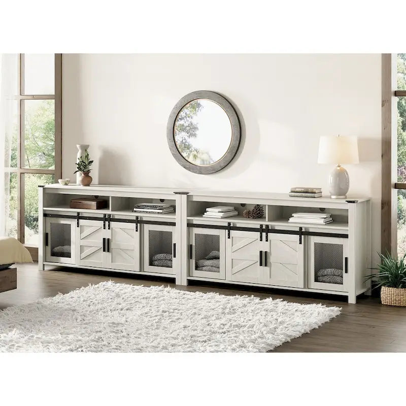 Meuble TV avec porte de grange de style rustique, centre de divertissement pour salon