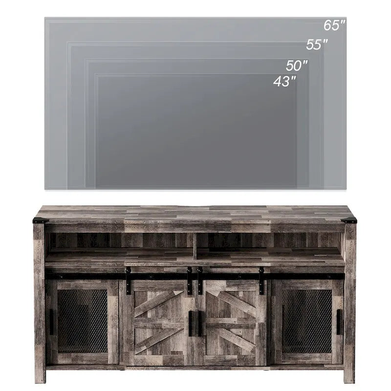 Meuble TV avec porte de grange de style rustique, centre de divertissement pour salon