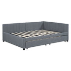 Lit de repos capitonné pleine grandeur avec 2 tiroirs de rangement Cadre de lit banquette Aucun sommier tapissier requis