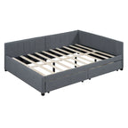 Lit de repos capitonné pleine grandeur avec 2 tiroirs de rangement Cadre de lit banquette Aucun sommier tapissier requis